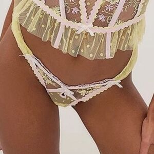 For Love And Lemons Buttercup Bunches Pastel Butter Yelllow Coquette Thong Panty